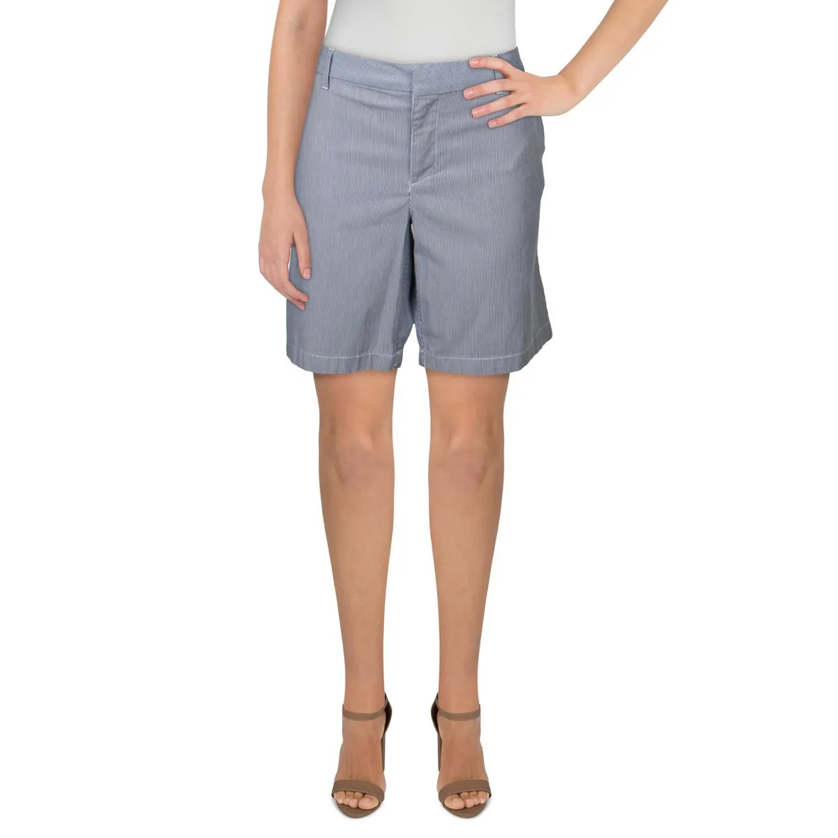 Hollywood Womens Striped Flat Front Khaki, Chino Shorts