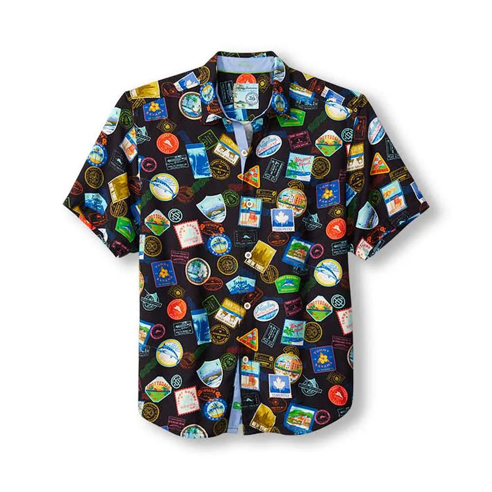 Tommy Bahama 30th Anniversary Veracruz Cay Tropic Travels Camp Shirt - Black Mens Tommy Bahama