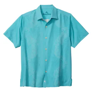 Tommy Bahama Big & Tall Bali Border Camp Shirt - Aqua Blue Mens Tommy Bahama
