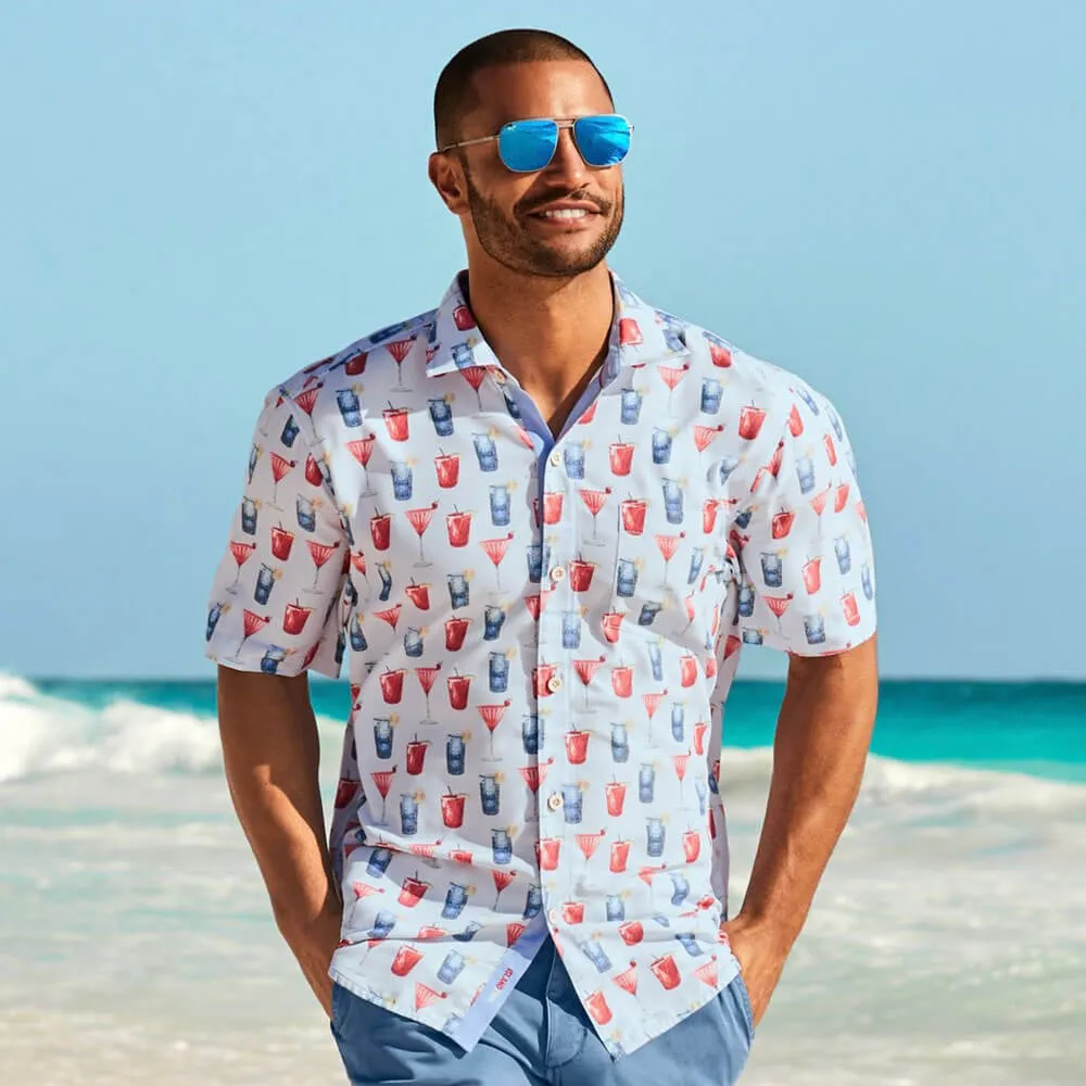 Tommy Bahama Coconut Point Red White Cheers Camp Shirt - Chambray Blue Mens Tommy Bahama