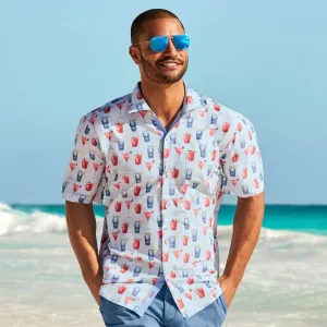 Tommy Bahama Coconut Point Red White Cheers Camp Shirt - Chambray Blue Mens Tommy Bahama