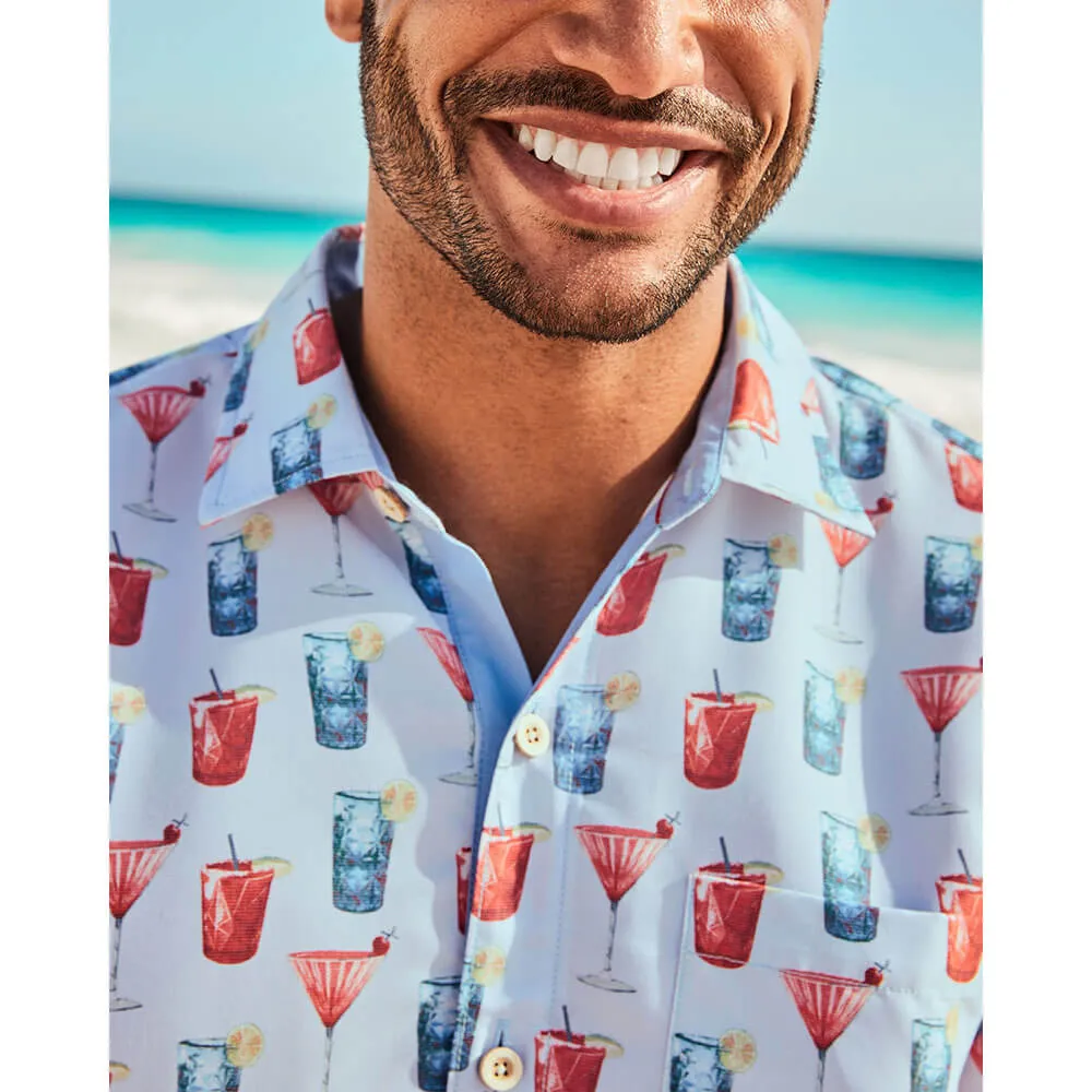Tommy Bahama Coconut Point Red White Cheers Camp Shirt - Chambray Blue Mens Tommy Bahama