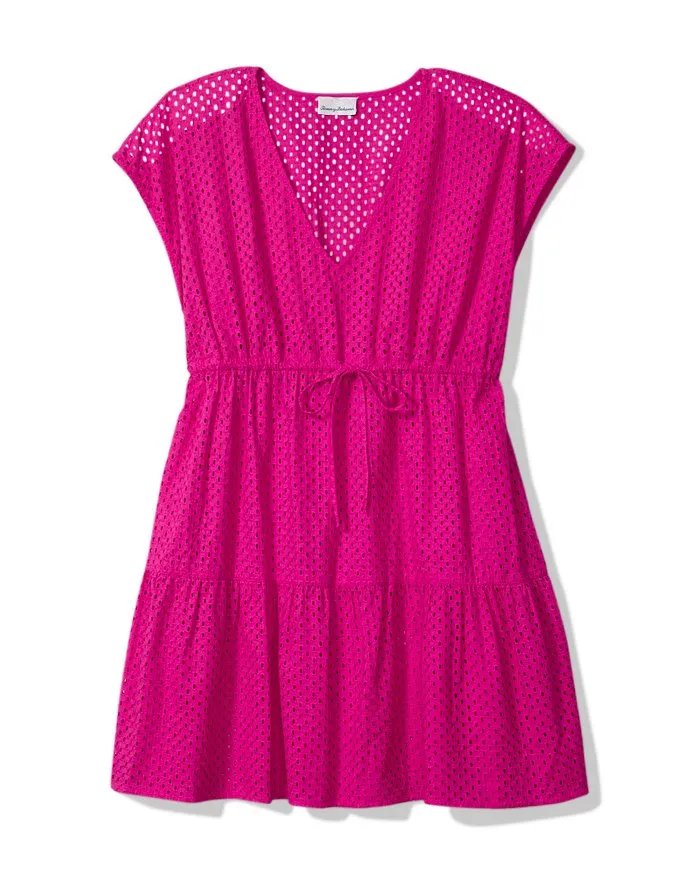 Tommy Bahama Eyelet Cove Vneck Short Dress Cover Up - Pink Maui * Tommy Bahama Clothing