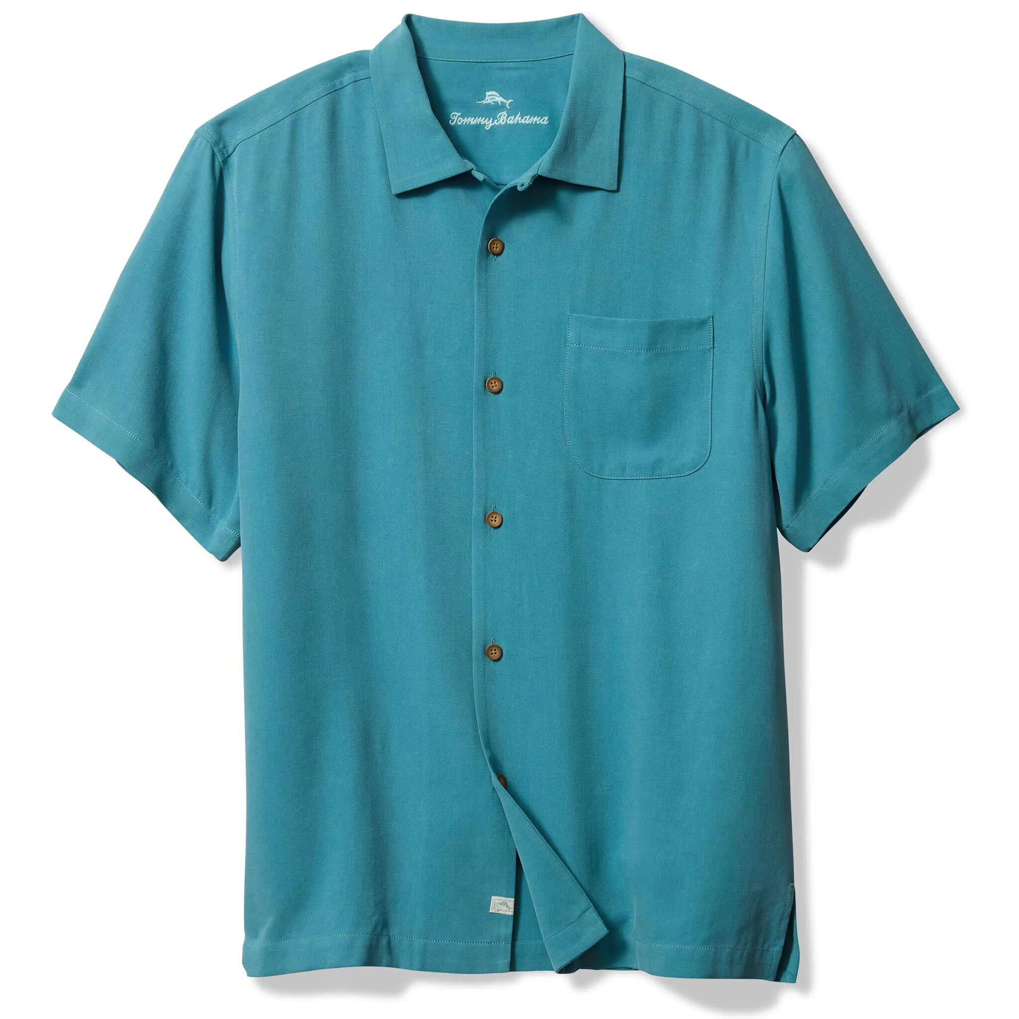 Tommy Bahama Men's Big & Tall Tommy Grand Prix Embroidered Silk Camp Shirt - Dark Canal Blue Mens Tommy Bahama