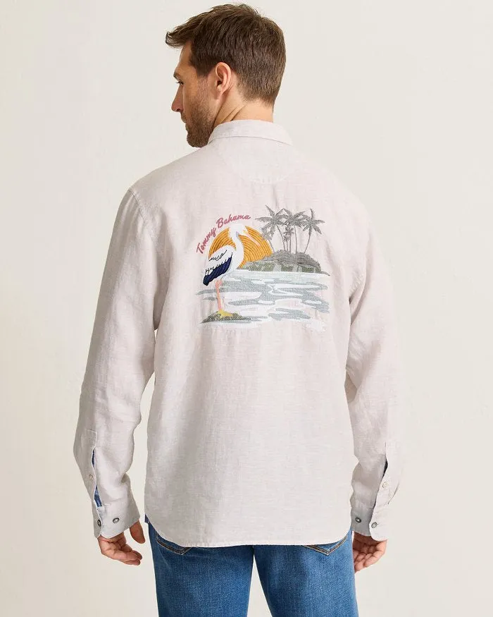 Tommy Bahama Men's Del Mar Island Linen Embroidered Sport Shirt - Natural Mens Tommy Bahama