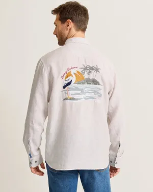 Tommy Bahama Men's Del Mar Island Linen Embroidered Sport Shirt - Natural Mens Tommy Bahama