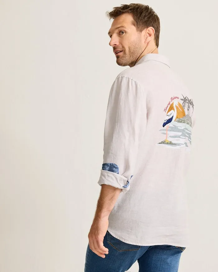 Tommy Bahama Men's Del Mar Island Linen Embroidered Sport Shirt - Natural Mens Tommy Bahama