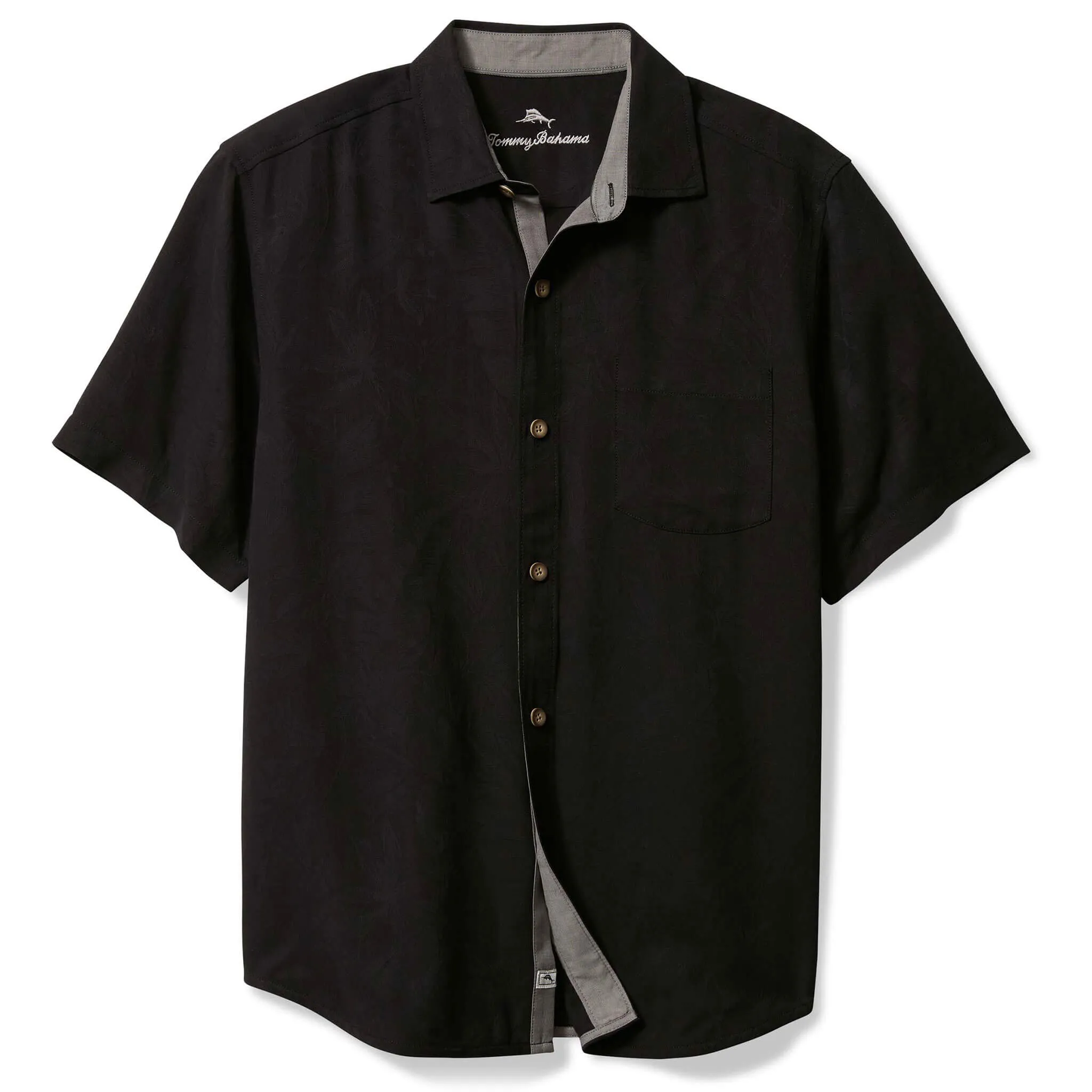 Tommy Bahama Men's Drinks Well With Others Embroidered Silk Camp Shirt - Black Tommy Bahama Clothing