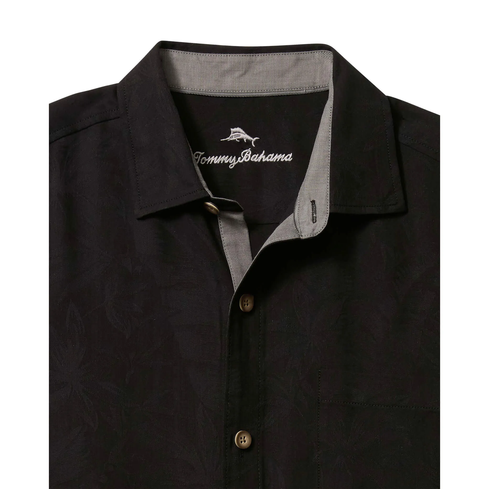 Tommy Bahama Men's Drinks Well With Others Embroidered Silk Camp Shirt - Black Tommy Bahama Clothing