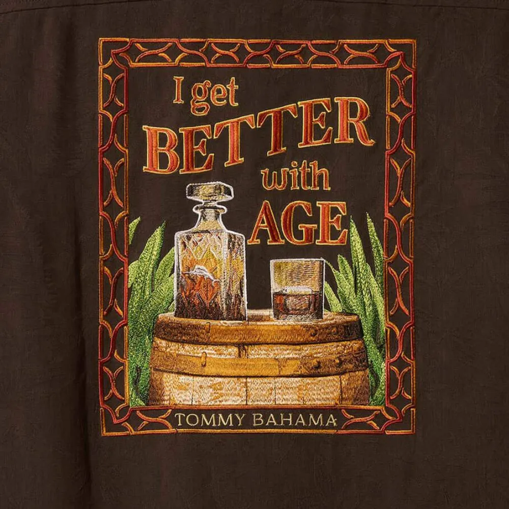 Tommy Bahama Men's I Get Better With Age Embroidered Silk Camp Shirt - Brandy Tommy Bahama Clothing