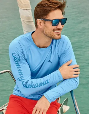 Tommy Bahama Men's IslandZone Chill Time Surf Crew Long Sleeve Rash Guard T-Shirt - Infinity Pool Mens Tommy Bahama