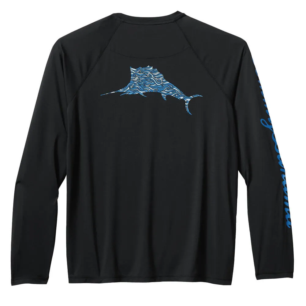 Tommy Bahama Men's IslandZone Chill Time Surf Crew Long Sleeve Rash Guard T-Shirt - Jet Black Mens Tommy Bahama