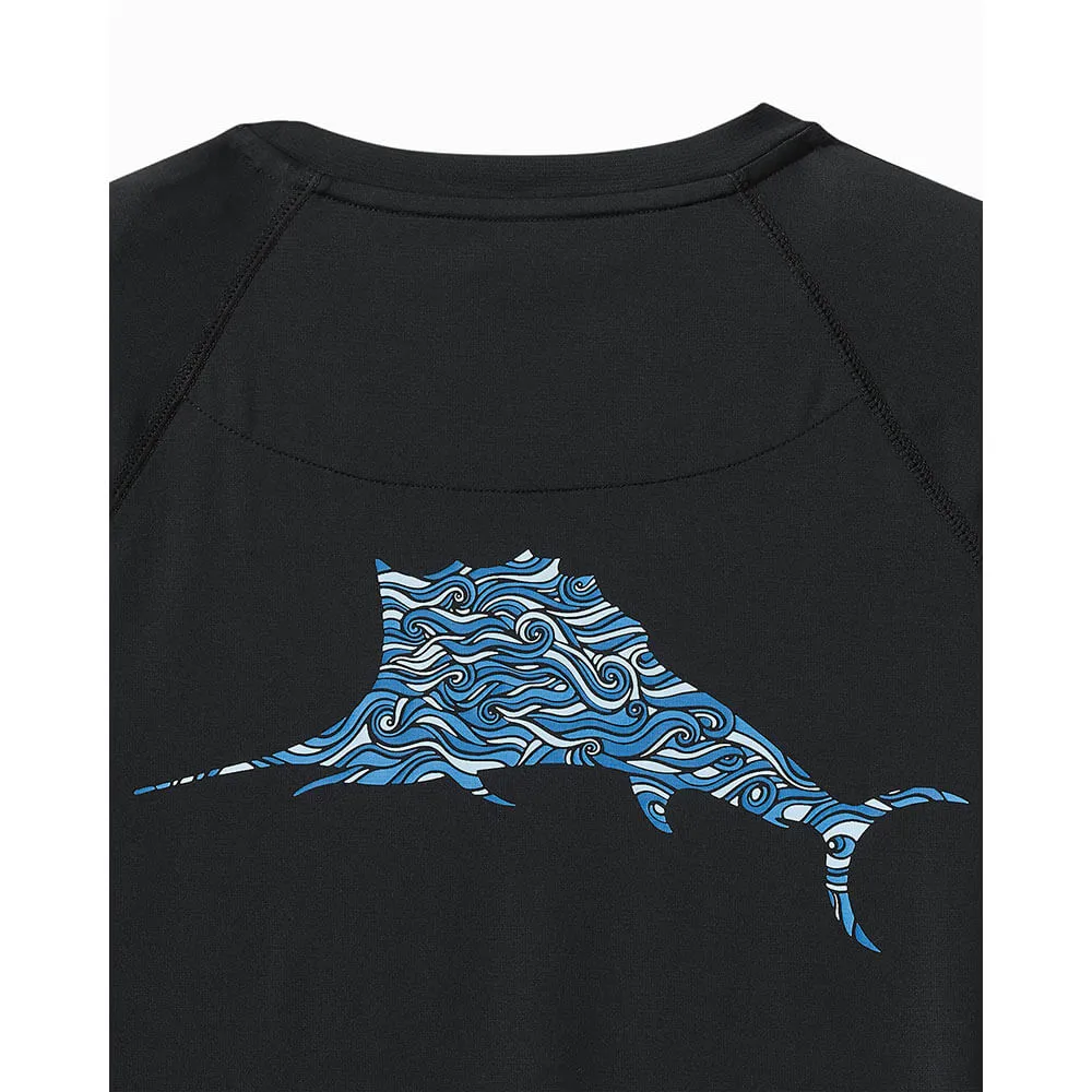 Tommy Bahama Men's IslandZone Chill Time Surf Crew Long Sleeve Rash Guard T-Shirt - Jet Black Mens Tommy Bahama