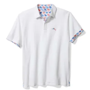 Tommy Bahama Men's IslandZone Flamingo Mingle Five O'Clock Polo Shirt - Bright White Tommy Bahama Clothing