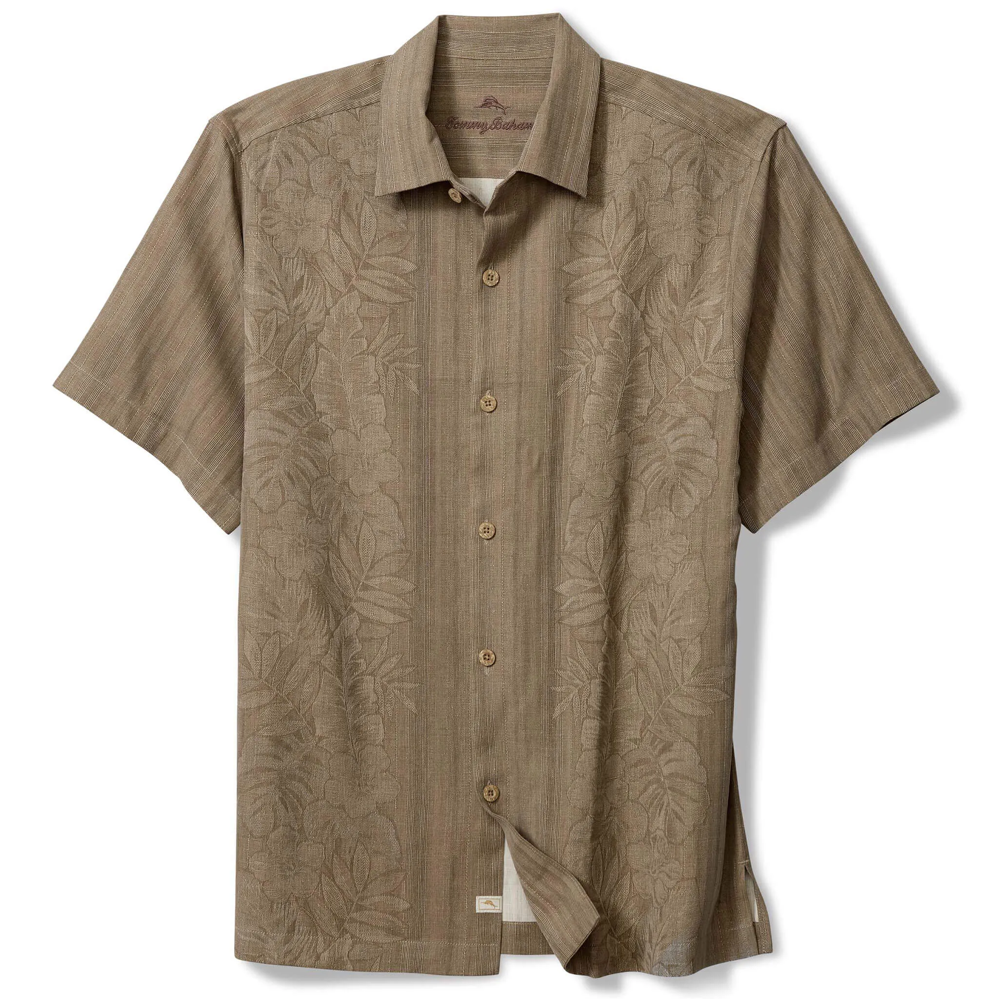 Tommy Bahama Men's Maui Border Silk Camp Shirt - Soft Brown Tommy Bahama Clothing