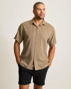 Tommy Bahama Men's Maui Border Silk Camp Shirt - Soft Brown Tommy Bahama Clothing