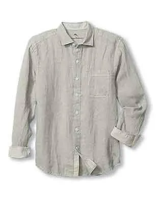 Tommy Bahama Men's Paradise Breezer Long Sleeve Linen Sport Shirt - Natural Mens Tommy Bahama