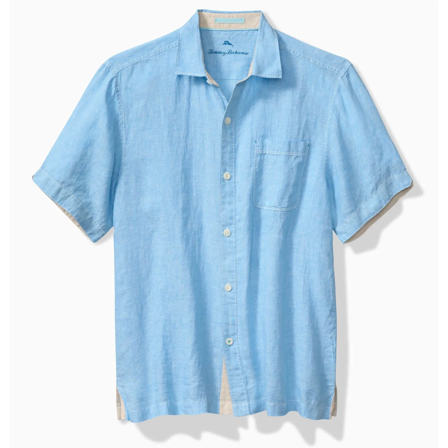 Tommy Bahama Men's Paradise Breezer Short Sleeve Linen Camp Shirt - Glass Bead Blue Tommy Bahama Clothing