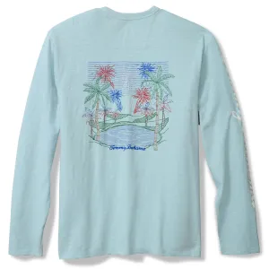 Tommy Bahama Men's Red White And Bloom Lux Long Sleeve T-Shirt - Blue Whisper Mens Tommy Bahama