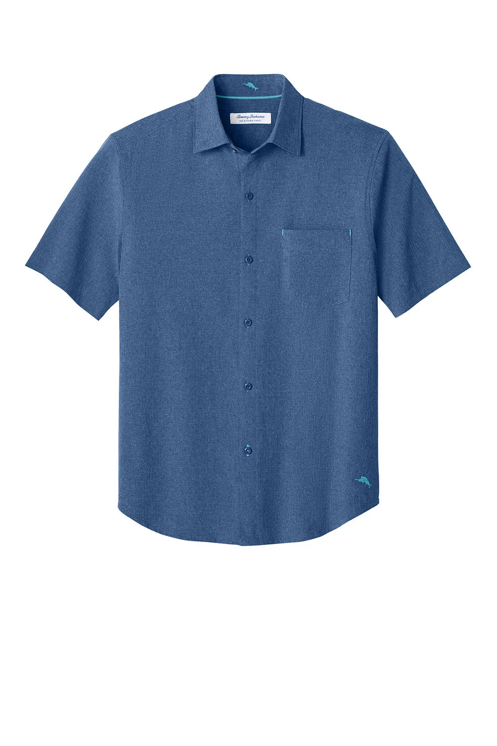 Tommy Bahama Mens Sandy Point Moisture Wicking Short Sleeve Button Down Shirt w/ Pocket - Classic Blue