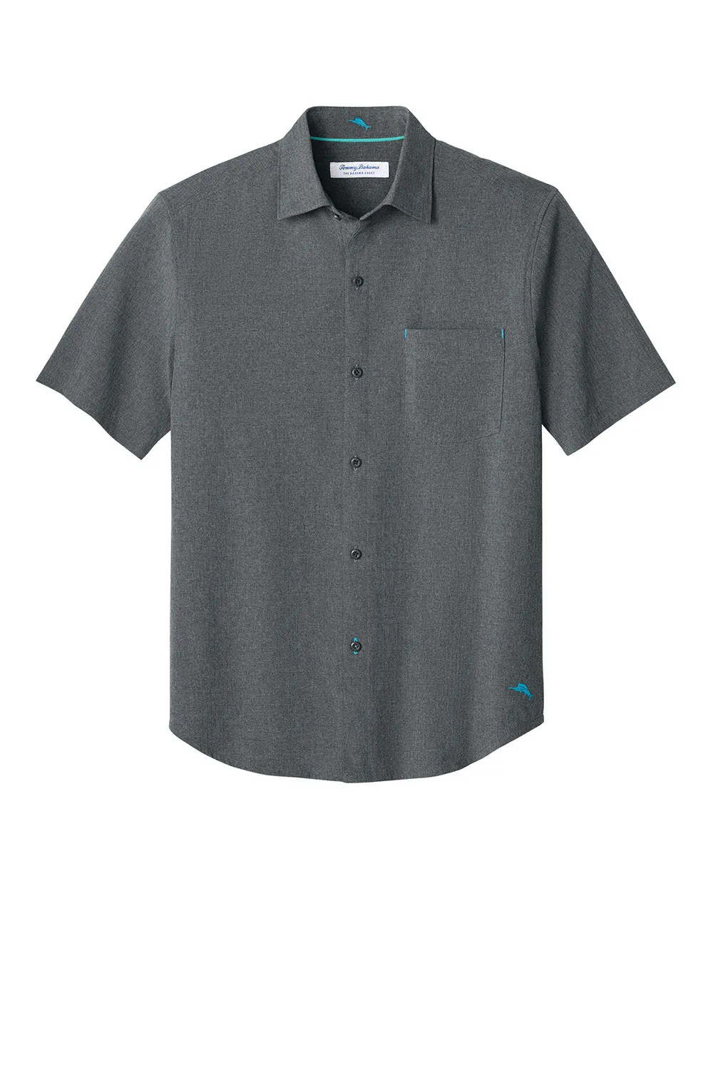 Tommy Bahama Mens Sandy Point Moisture Wicking Short Sleeve Button Down Shirt w/ Pocket - Coal Grey