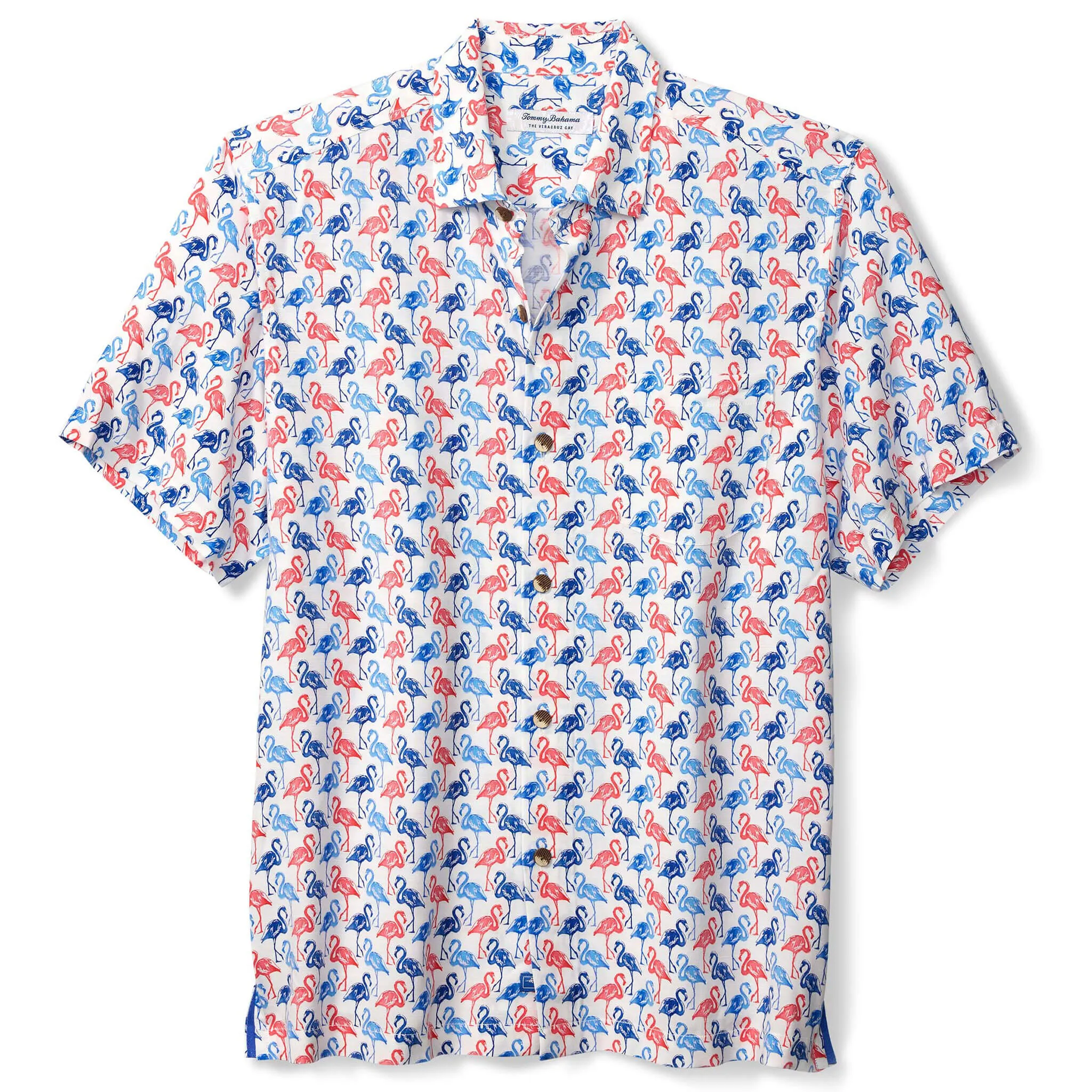 Tommy Bahama Men's Veracruz Cay Flamingo Mingle Camp Shirt - White Tommy Bahama Clothing