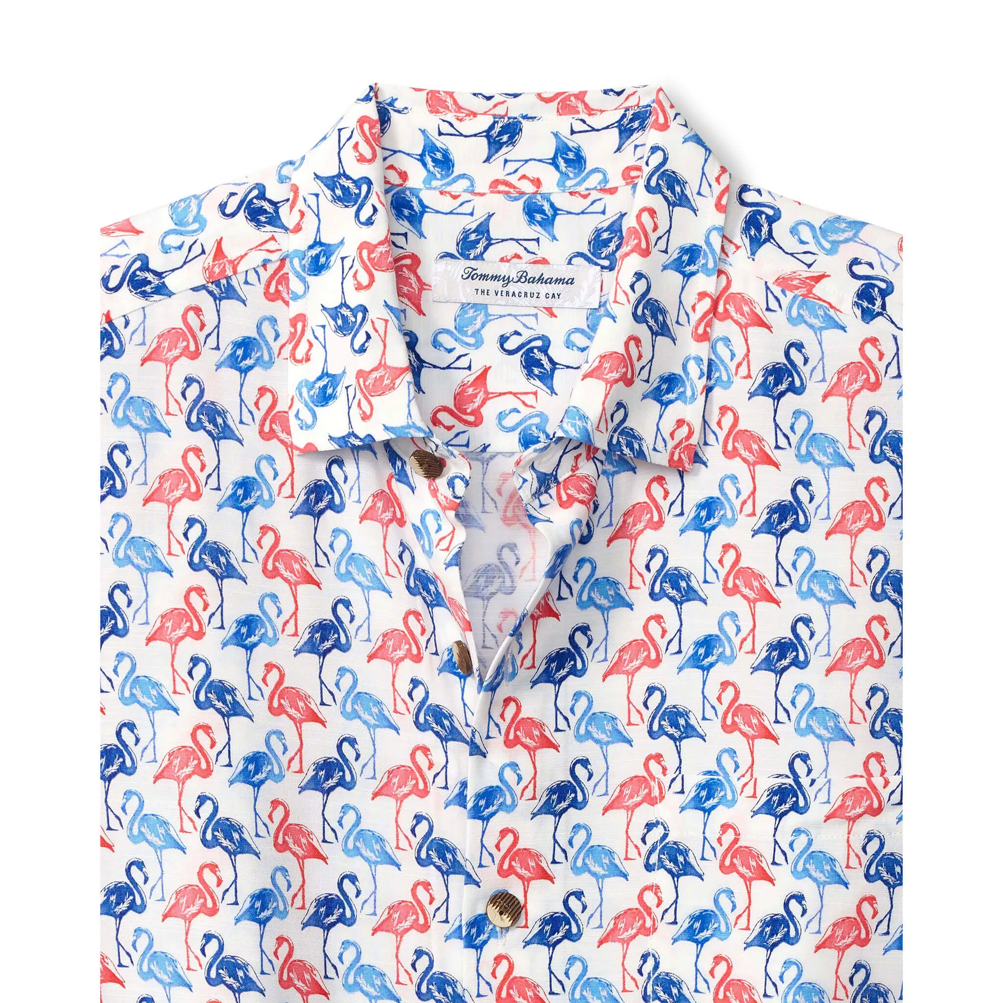 Tommy Bahama Men's Veracruz Cay Flamingo Mingle Camp Shirt - White Tommy Bahama Clothing