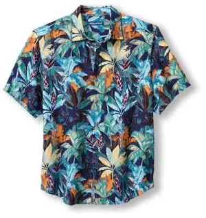 Tommy Bahama Sand Linen Fuego Palms Camp Shirt - Blue Jean Mens Tommy Bahama