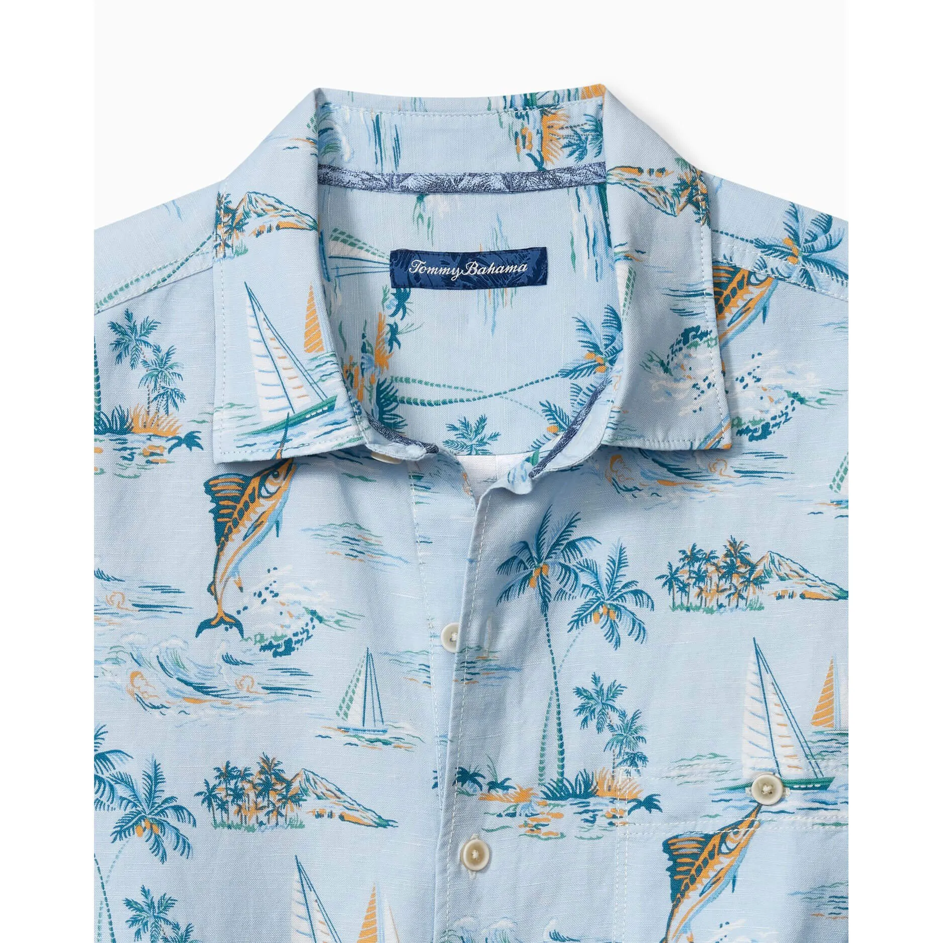 Tommy Bahama Sand Linen Sailfish Scenic Camp Shirt - Dew Drop Tommy Bahama Clothing