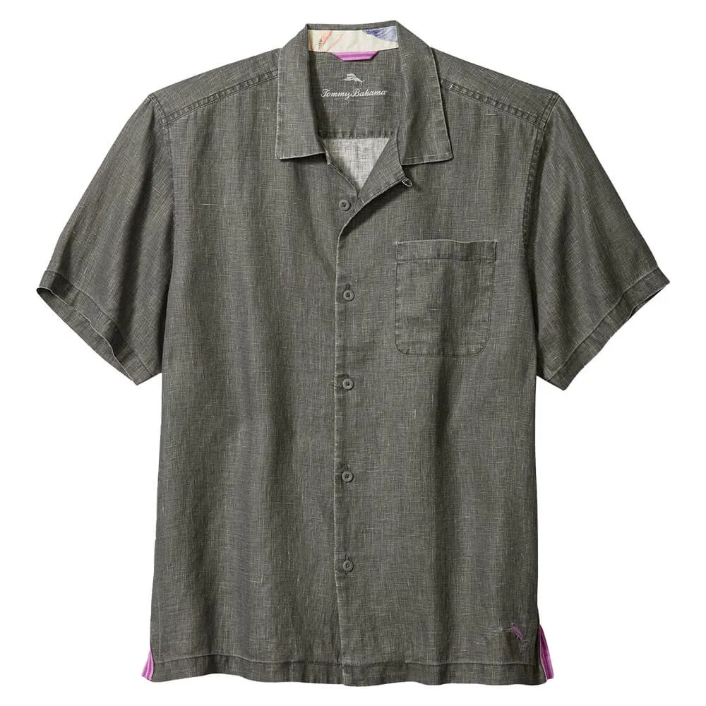 Tommy Bahama Sea Glass Linen Short Sleeve Camp Shirt - Gunmetal Mens Tommy Bahama