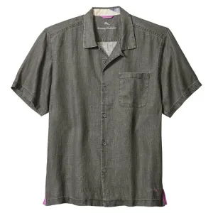 Tommy Bahama Sea Glass Linen Short Sleeve Camp Shirt - Gunmetal Mens Tommy Bahama