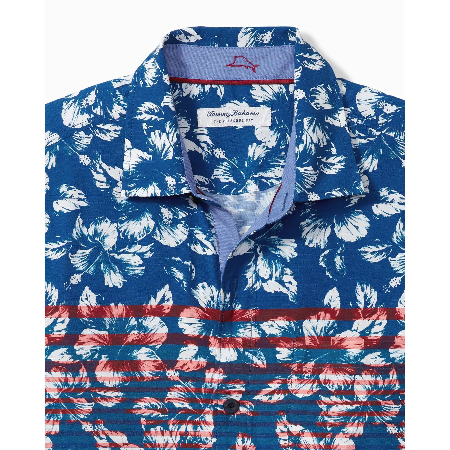Tommy Bahama Veracruz Cay Flora And Stripes Camp Shirt - Blue Allure Tommy Bahama Clothing