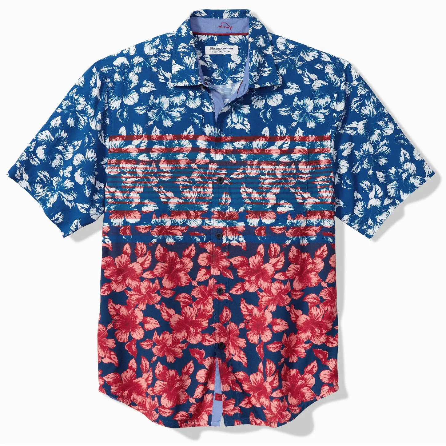 Tommy Bahama Veracruz Cay Flora And Stripes Camp Shirt - Blue Allure Tommy Bahama Clothing