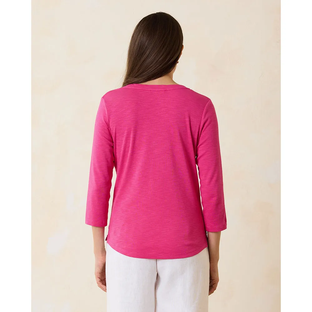 Tommy Bahama Women's Ashby Isles Rib 3/4 Sleeve Scoop T-Shirt - Glowing Azalea Tommy Bahama Clothing