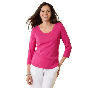 Tommy Bahama Women's Ashby Isles Rib 3/4 Sleeve Scoop T-Shirt - Glowing Azalea Tommy Bahama Clothing