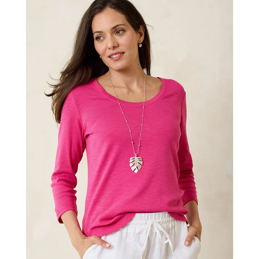 Tommy Bahama Women's Ashby Isles Rib 3/4 Sleeve Scoop T-Shirt - Glowing Azalea Tommy Bahama Clothing