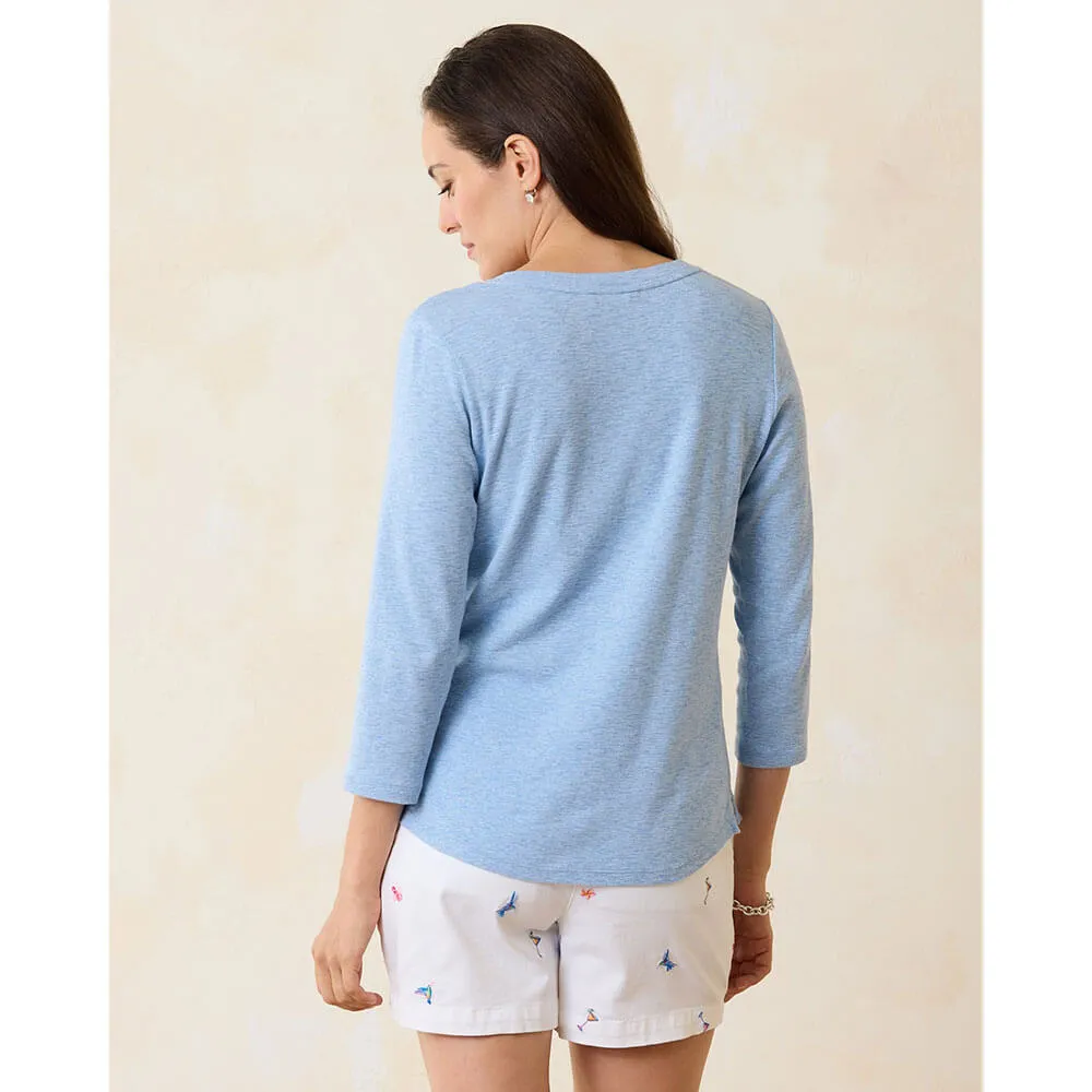 Tommy Bahama Women's Ashby Isles Rib 3/4 Sleeve Scoop T-Shirt - Light Sky Heathered* Tommy Bahama Clothing