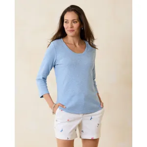 Tommy Bahama Women's Ashby Isles Rib 3/4 Sleeve Scoop T-Shirt - Light Sky Heathered* Tommy Bahama Clothing