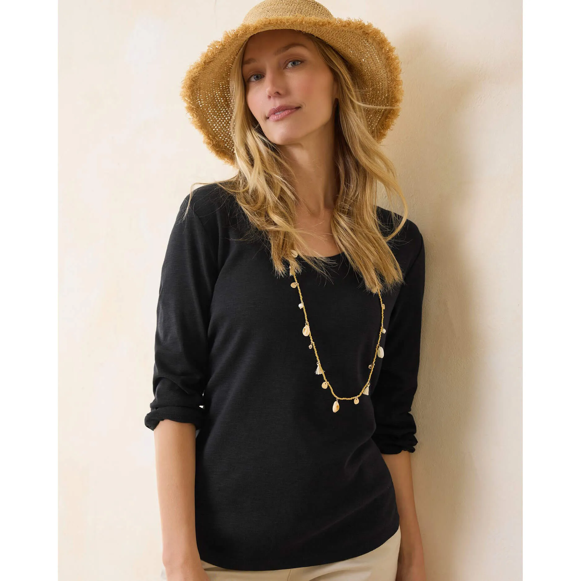 Tommy Bahama Women's Ashby Isles Rib 3/4 Sleeve Scoop Top - Black Tommy Bahama Clothing