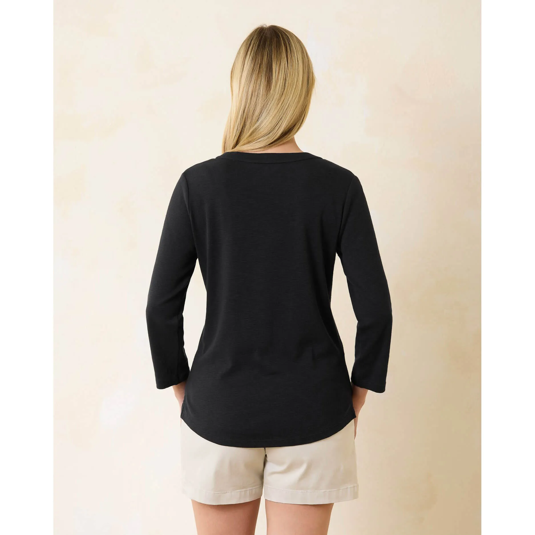 Tommy Bahama Women's Ashby Isles Rib 3/4 Sleeve Scoop Top - Black Tommy Bahama Clothing