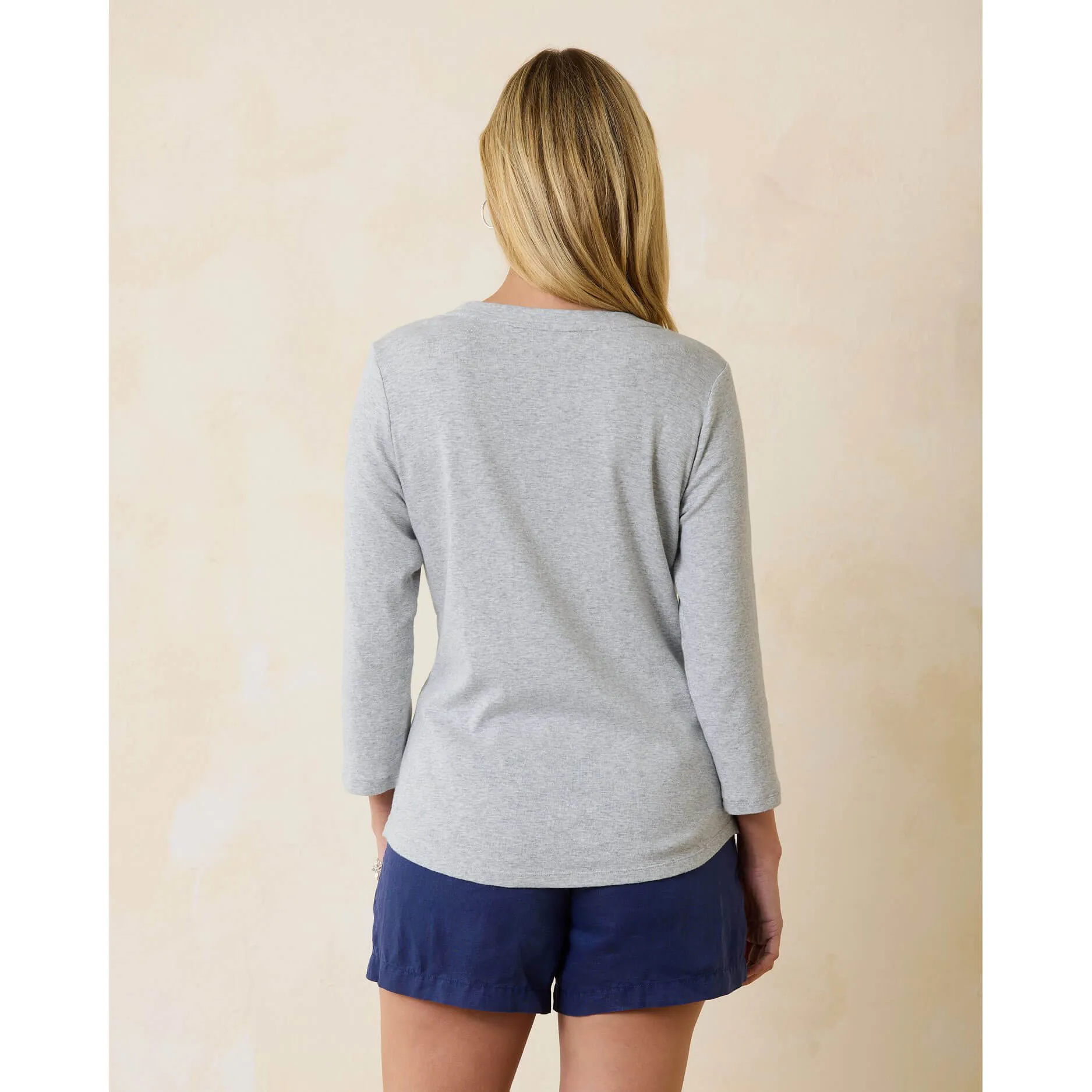 Tommy Bahama Women's Ashby Isles Rib 3/4 Sleeve Scoop Top - Summer Grey Heather Tommy Bahama Clothing