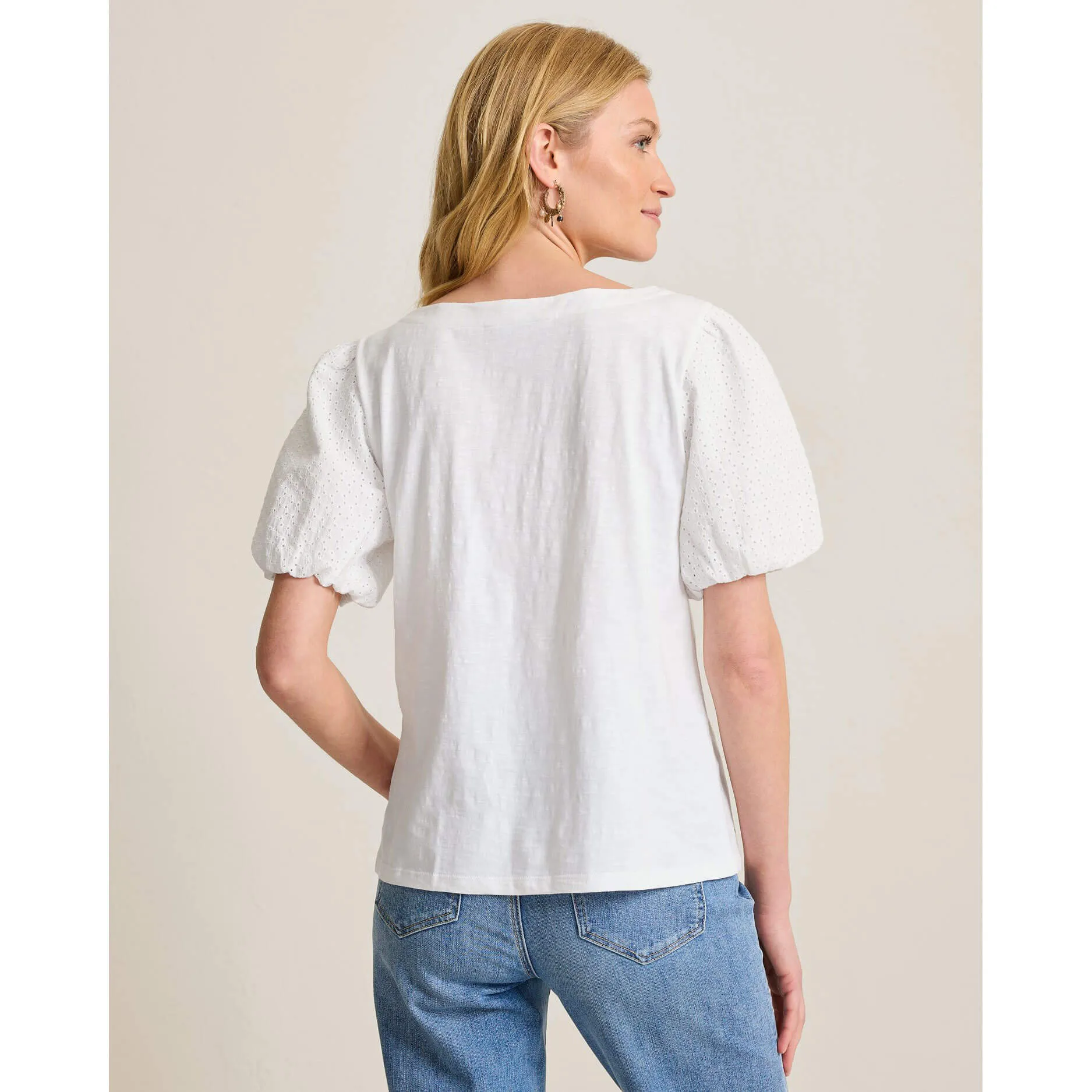 Tommy Bahama Women's Eyelet Puff Sleeve Lux T-Shirt - White Tommy Bahama Clothing