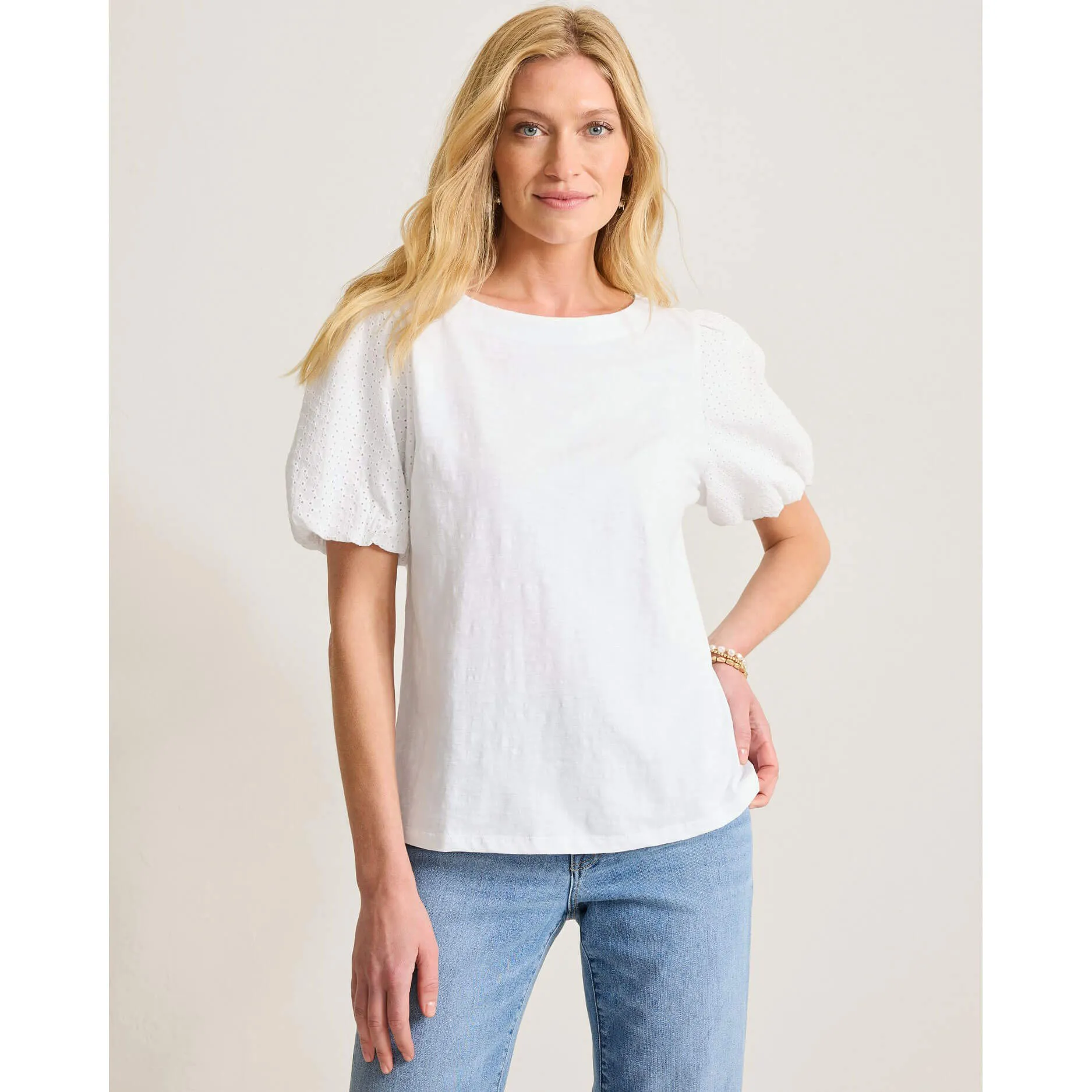 Tommy Bahama Women's Eyelet Puff Sleeve Lux T-Shirt - White Tommy Bahama Clothing