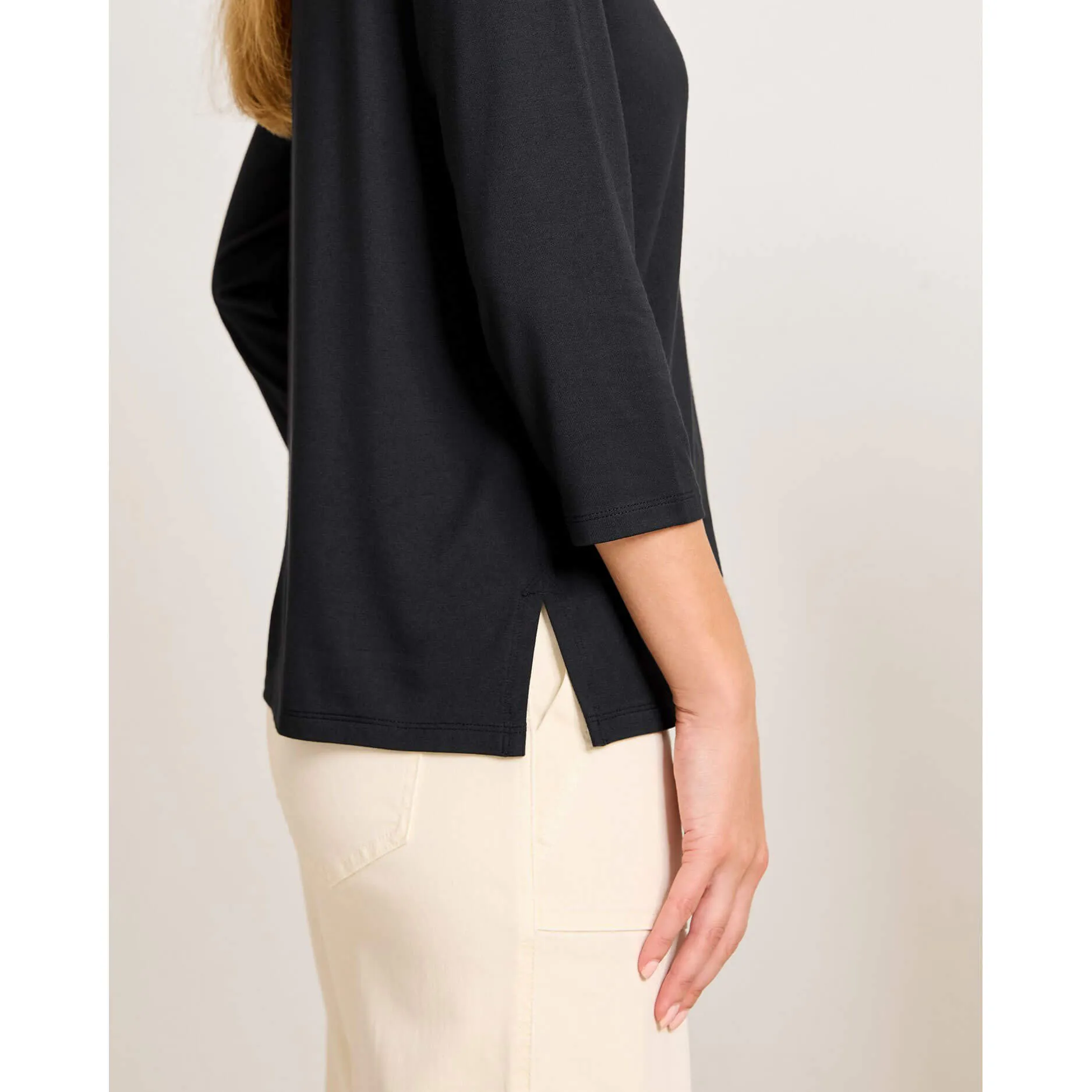 Tommy Bahama Women's Kona Isles 3/4 Sleeve Boat Neck Top - Black Tommy Bahama Clothing
