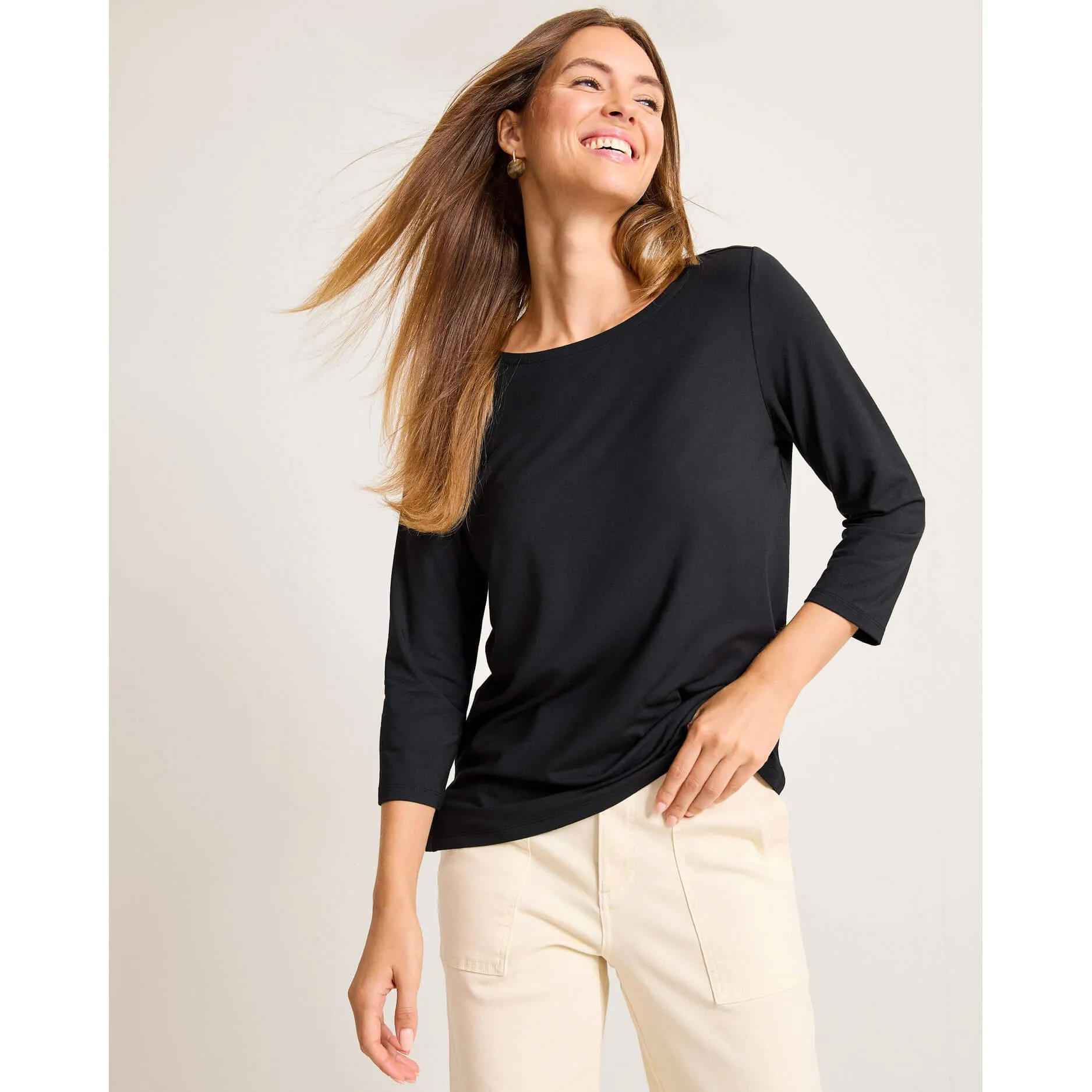 Tommy Bahama Women's Kona Isles 3/4 Sleeve Boat Neck Top - Black Tommy Bahama Clothing