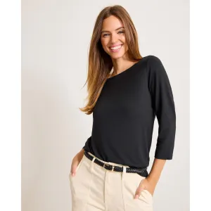 Tommy Bahama Women's Kona Isles 3/4 Sleeve Boat Neck Top - Black Tommy Bahama Clothing