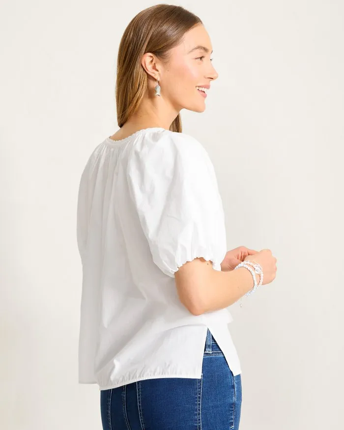 Tommy Bahama Women's Oceana Puff Short Sleeve Split Neck Top - White Tommy Bahama Clothing