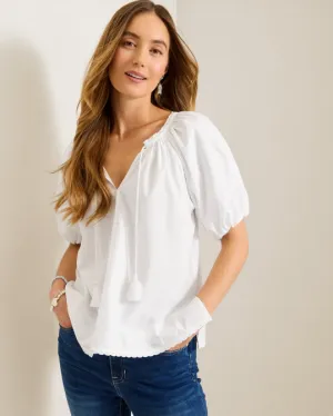 Tommy Bahama Women's Oceana Puff Short Sleeve Split Neck Top - White Tommy Bahama Clothing
