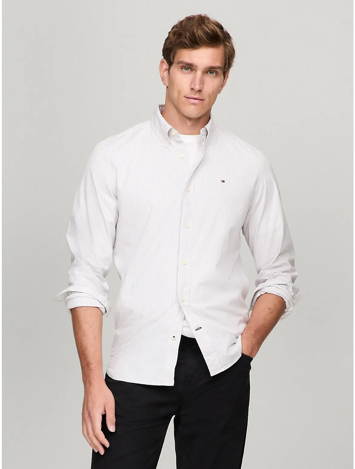 Tommy Hilfiger Men's Stripe Stretch Regular Fit Poplin Shirt Tommy Hilfiger Clothing