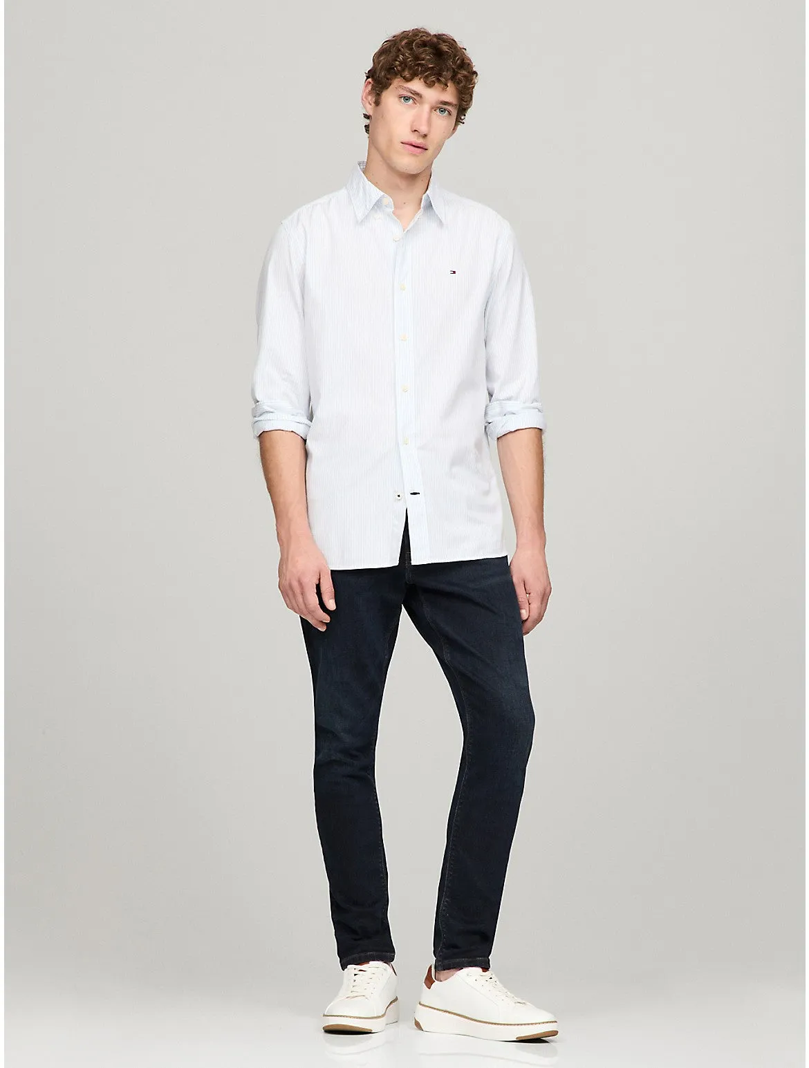 Tommy Hilfiger Men's Stripe Stretch Regular Fit Poplin Shirt Tommy Hilfiger Clothing